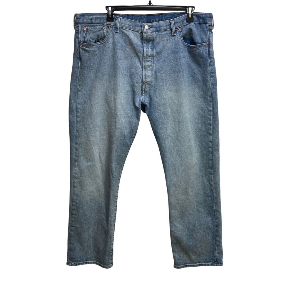 Levis 501 Original Fit Mens Light Wash Blue Straight Leg Button Fly Jeans 44x32